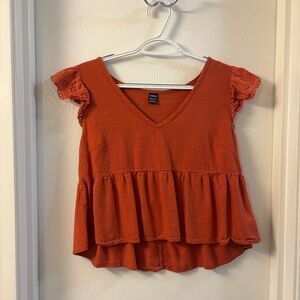 Women's Orange Ruffle Sleeve Crop Top